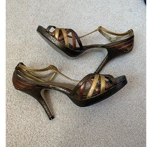Tri-color snakeskin stappy heels